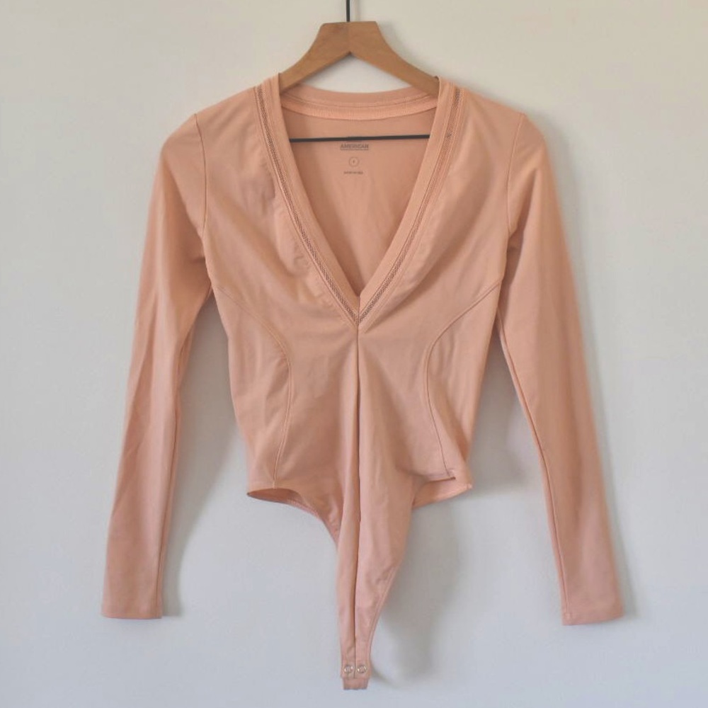 Good American Pink Plunge Bodysuit